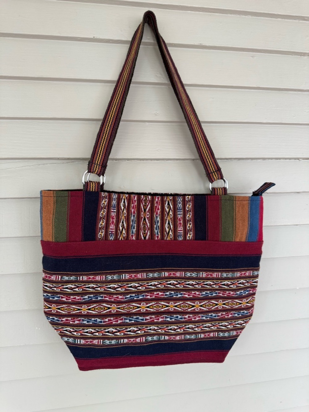 Boho Striped Multicolor Tote Bag - Red & Navy